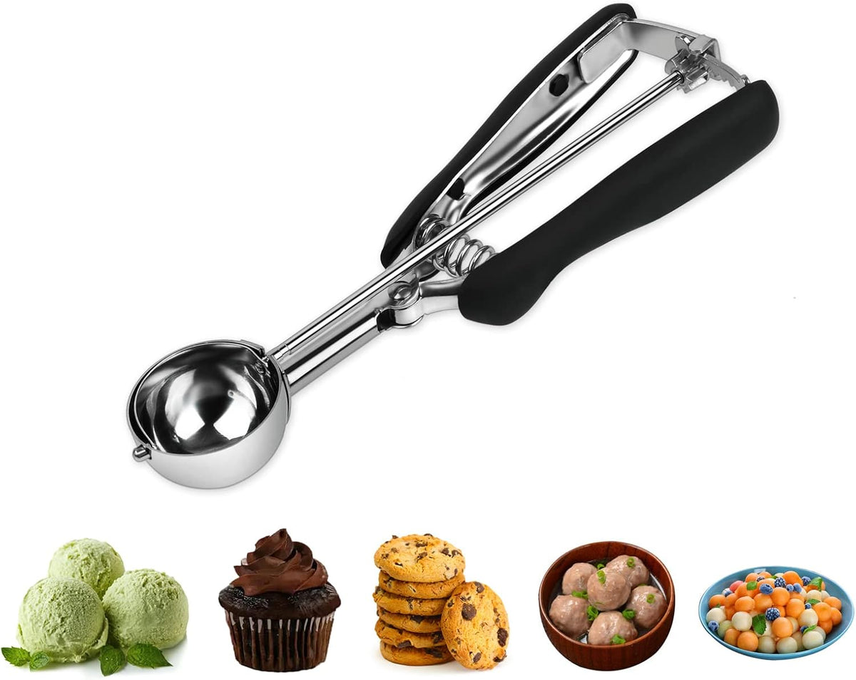 Mini Cookie Scoop #100-2 Teaspoon Scoop - Mini Ice Cream Scoop, Made of Food Grade 304 Stainless Steel with Comfortable Rubber Grip Handles