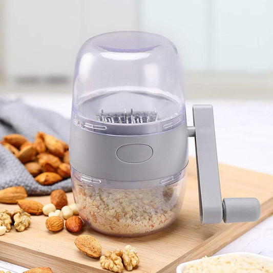 Manual Nut Chopper, Portable Nut Grinder Hand Crank for All Nuts Walnut Pecans, Food Chopper Garlic Cutter Hand Crank Food Shredder Cutter Mincer Blender Kitchen Tool(Grey)