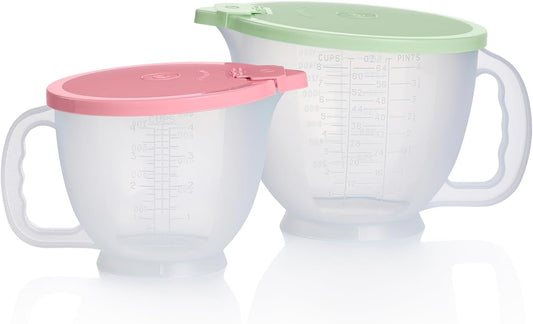 Classic Mix-N-Store Pitcher Set in Mint Green and Candy Pink, Dishwasher Safe and BPA Free (2 Bowls, 2 Lids)