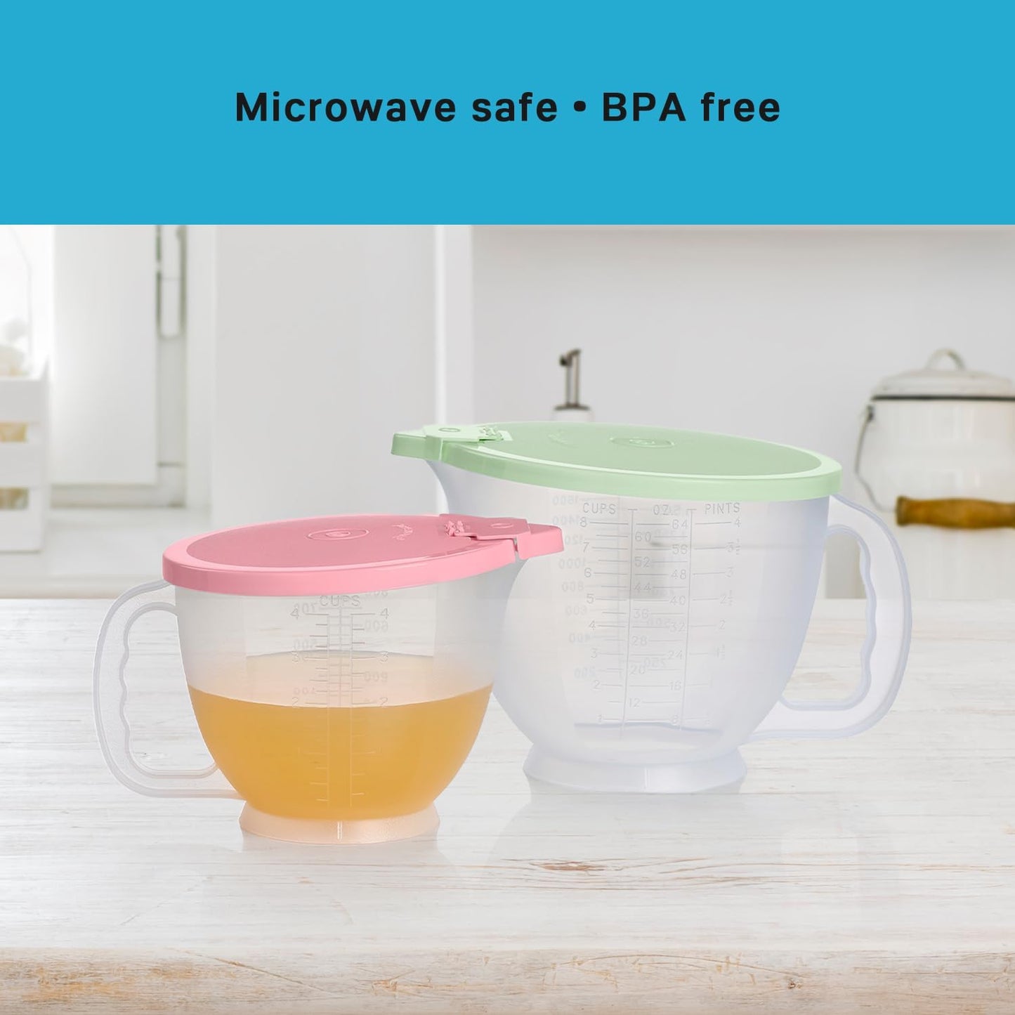 Classic Mix-N-Store Pitcher Set in Mint Green and Candy Pink, Dishwasher Safe and BPA Free (2 Bowls, 2 Lids)