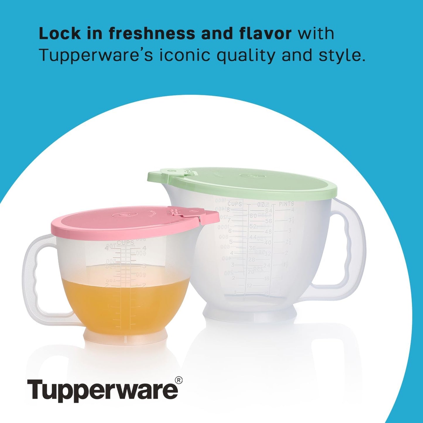 Classic Mix-N-Store Pitcher Set in Mint Green and Candy Pink, Dishwasher Safe and BPA Free (2 Bowls, 2 Lids)