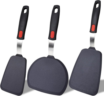 3-Pack Large Silicone Spatula Turners for Nonstick Cookware