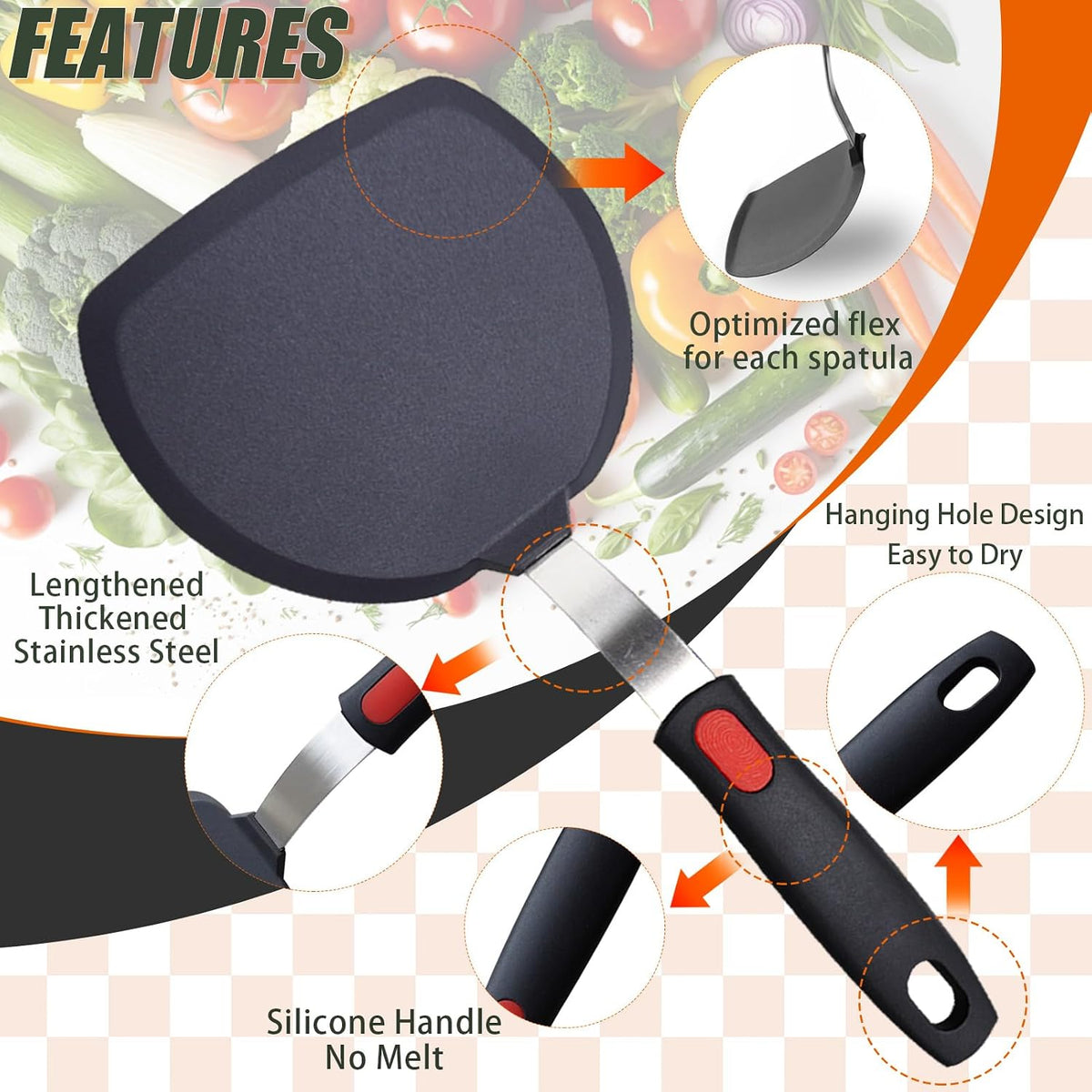 3-Pack Large Silicone Spatula Turners for Nonstick Cookware
