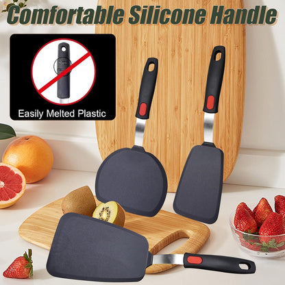 3-Pack Large Silicone Spatula Turners for Nonstick Cookware