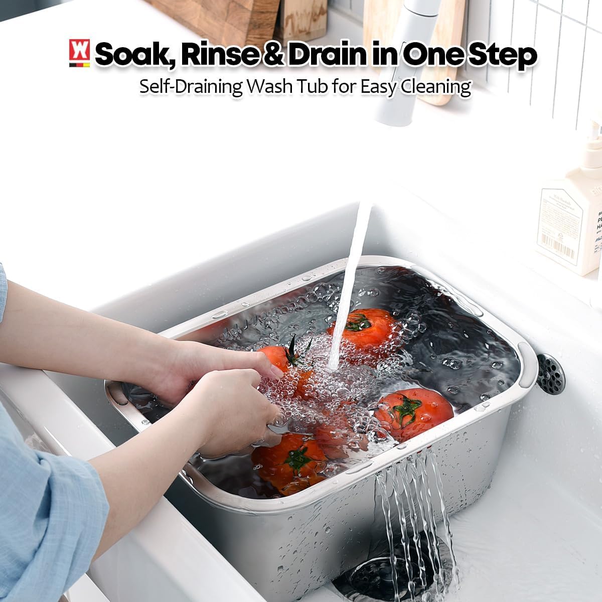 Portable Stainless Steel Washing-Up Bowl 10L (2.64 Gal), Large Multipurpose Dishpan for Kitchen Sink, Camping & Outdoor Dish Tub (Washing-Up Bowl)