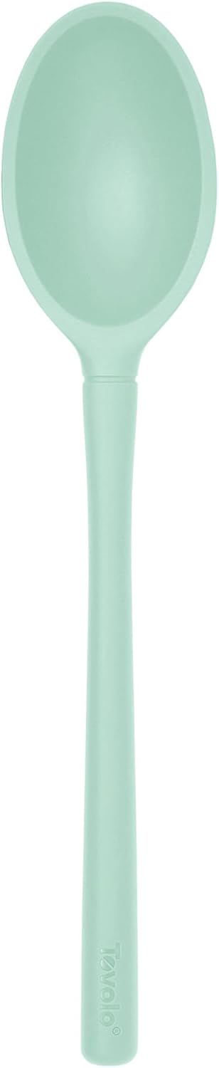 Flex Core Small Deep Spoon Silicone for Cooking Mixing Baking, Dishwasher Safe BPA Free All Silicone Kitchen Mini Spoon Heat Resistant Nonstick Safe Serving Spoon, Aqua Seafoam Green
