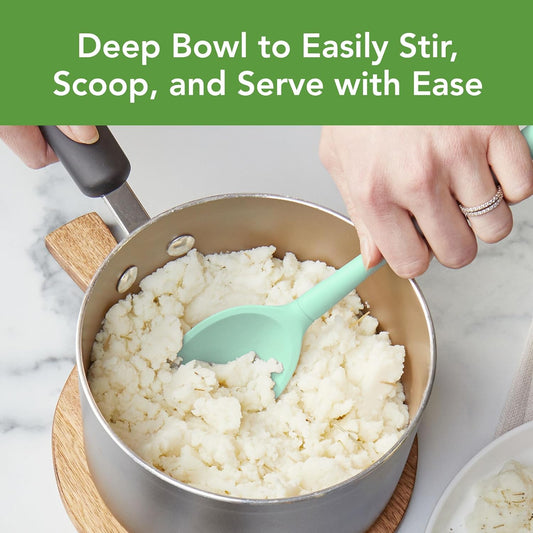 Flex Core Small Deep Spoon Silicone for Cooking Mixing Baking, Dishwasher Safe BPA Free All Silicone Kitchen Mini Spoon Heat Resistant Nonstick Safe Serving Spoon, Aqua Seafoam Green