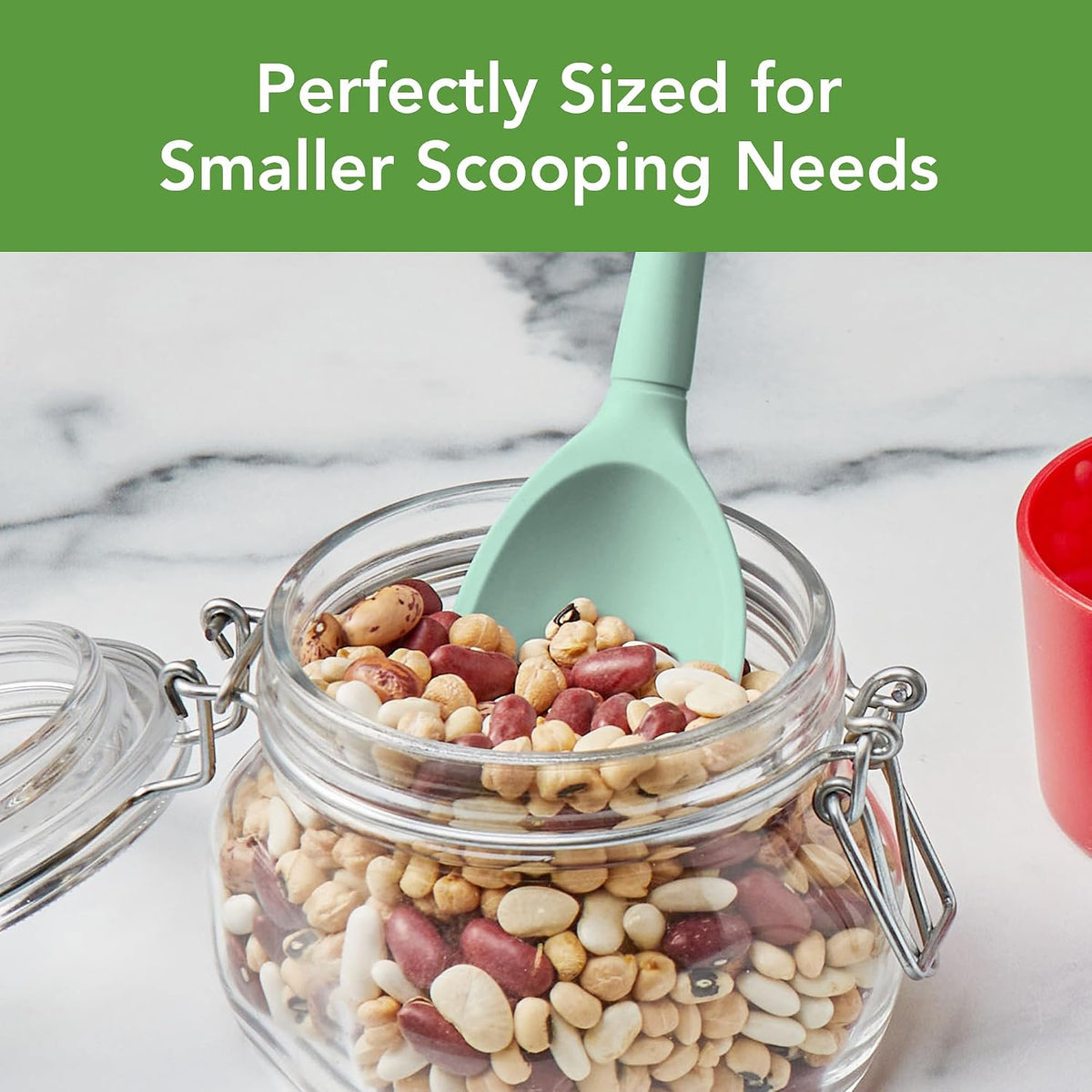 Flex Core Small Deep Spoon Silicone for Cooking Mixing Baking, Dishwasher Safe BPA Free All Silicone Kitchen Mini Spoon Heat Resistant Nonstick Safe Serving Spoon, Aqua Seafoam Green