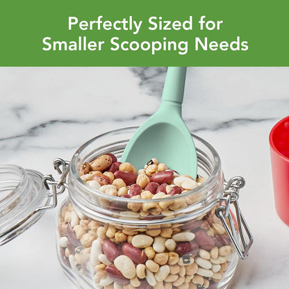 Flex Core Small Deep Spoon Silicone for Cooking Mixing Baking, Dishwasher Safe BPA Free All Silicone Kitchen Mini Spoon Heat Resistant Nonstick Safe Serving Spoon, Aqua Seafoam Green