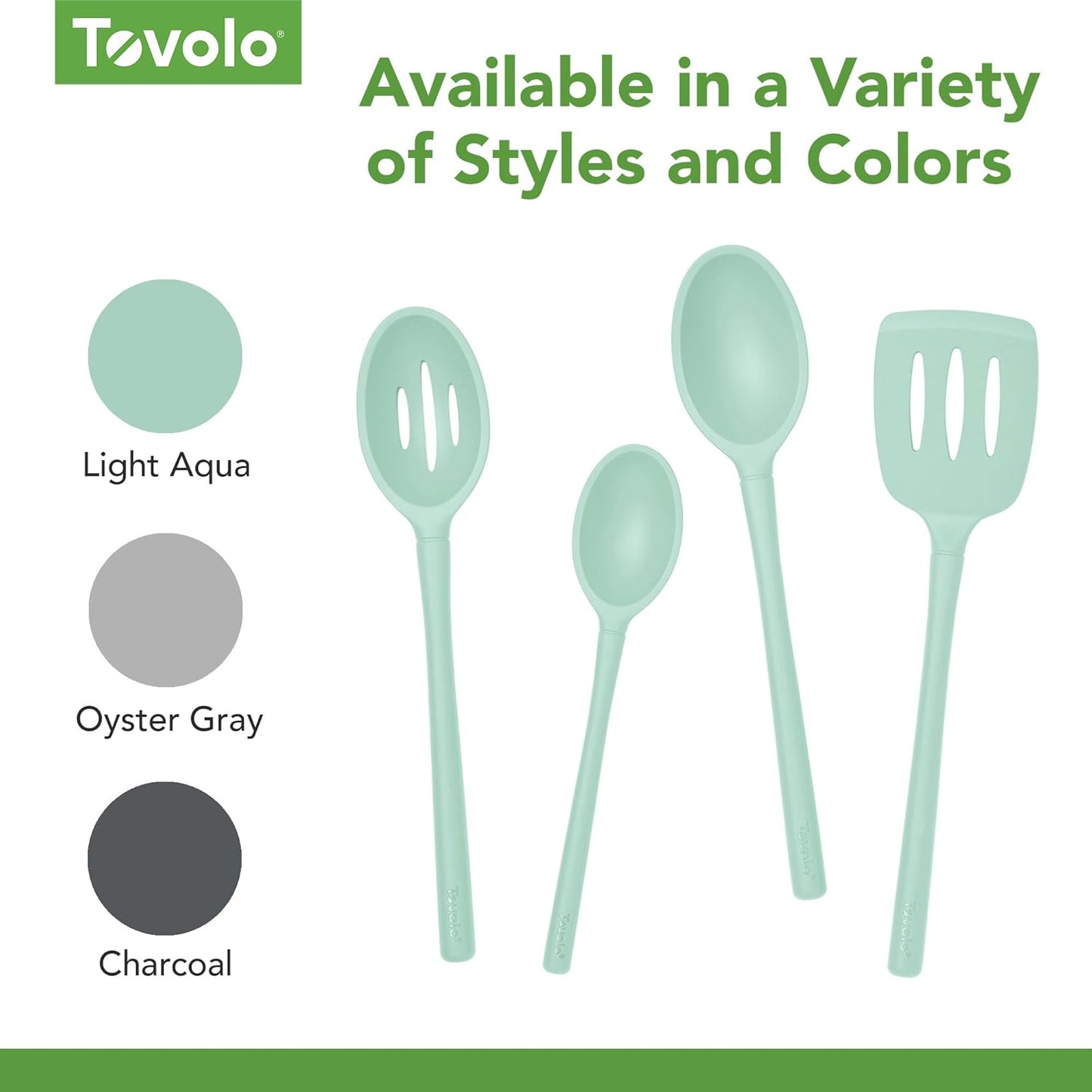 Flex Core Small Deep Spoon Silicone for Cooking Mixing Baking, Dishwasher Safe BPA Free All Silicone Kitchen Mini Spoon Heat Resistant Nonstick Safe Serving Spoon, Aqua Seafoam Green