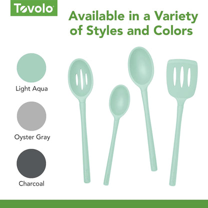 Flex Core Small Deep Spoon Silicone for Cooking Mixing Baking, Dishwasher Safe BPA Free All Silicone Kitchen Mini Spoon Heat Resistant Nonstick Safe Serving Spoon, Aqua Seafoam Green