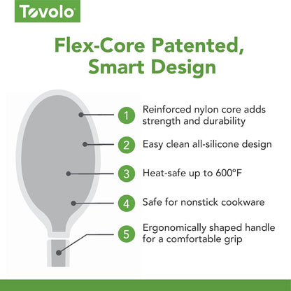 Flex Core Small Deep Spoon Silicone for Cooking Mixing Baking, Dishwasher Safe BPA Free All Silicone Kitchen Mini Spoon Heat Resistant Nonstick Safe Serving Spoon, Aqua Seafoam Green