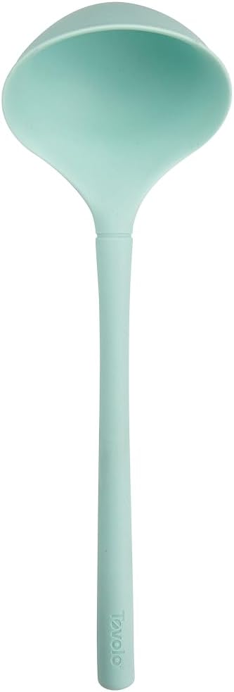 Flex Core Small Deep Spoon Silicone for Cooking Mixing Baking, Dishwasher Safe BPA Free All Silicone Kitchen Mini Spoon Heat Resistant Nonstick Safe Serving Spoon, Aqua Seafoam Green