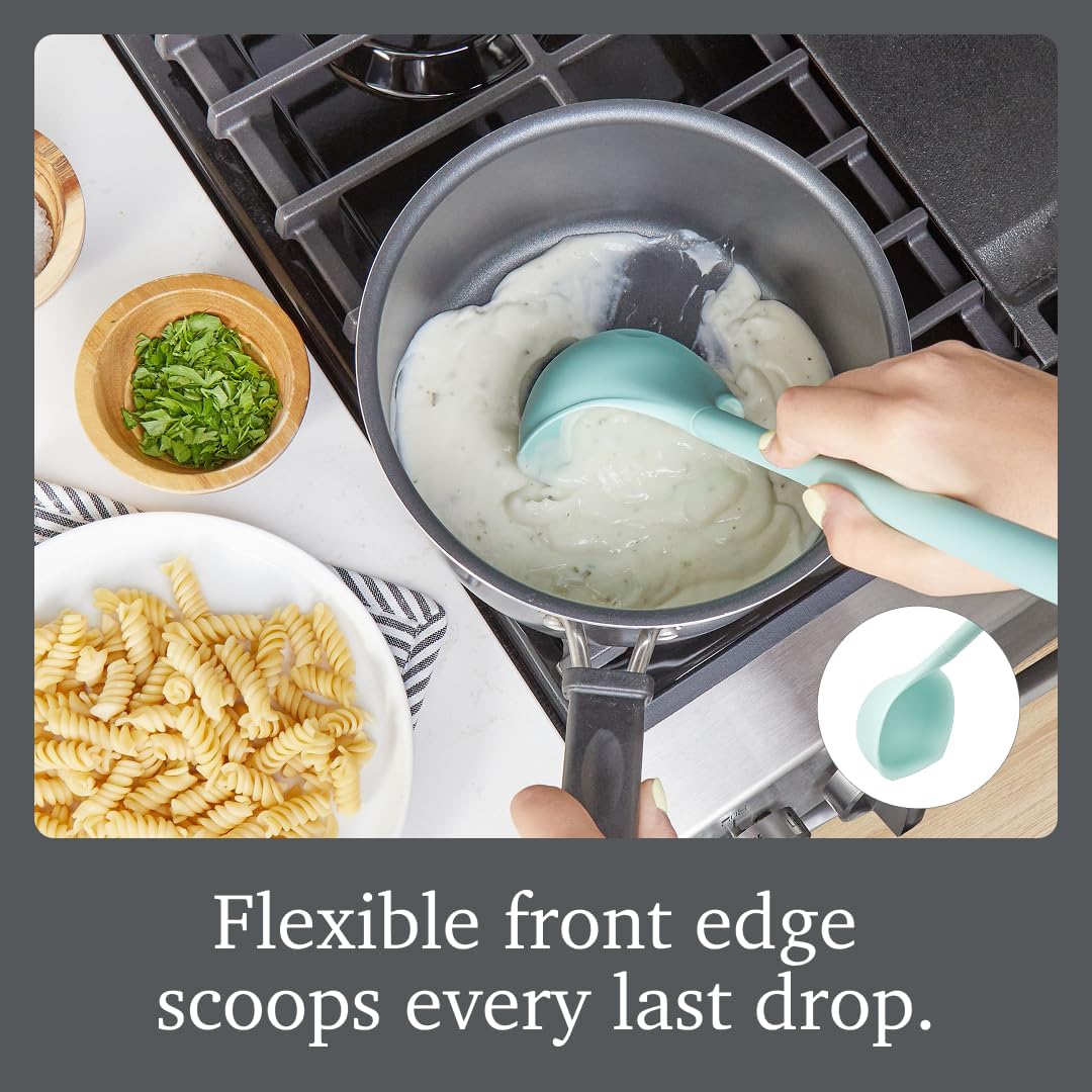 Flex Core Small Deep Spoon Silicone for Cooking Mixing Baking, Dishwasher Safe BPA Free All Silicone Kitchen Mini Spoon Heat Resistant Nonstick Safe Serving Spoon, Aqua Seafoam Green
