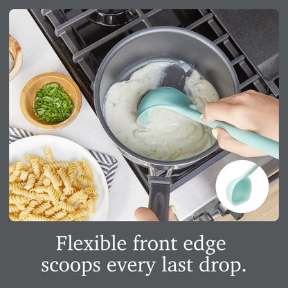 Flex Core Small Deep Spoon Silicone for Cooking Mixing Baking, Dishwasher Safe BPA Free All Silicone Kitchen Mini Spoon Heat Resistant Nonstick Safe Serving Spoon, Aqua Seafoam Green