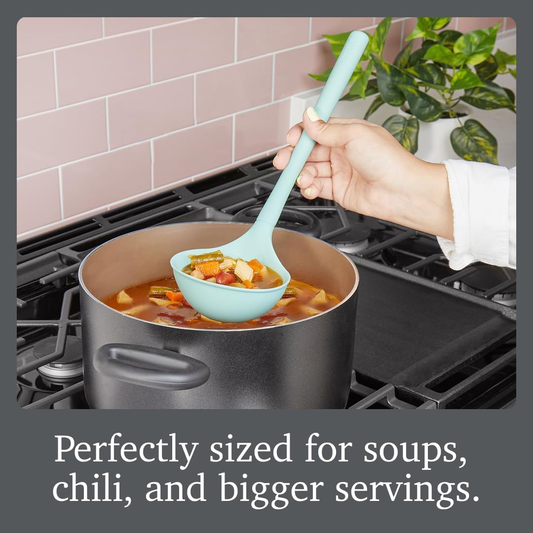 Flex Core Small Deep Spoon Silicone for Cooking Mixing Baking, Dishwasher Safe BPA Free All Silicone Kitchen Mini Spoon Heat Resistant Nonstick Safe Serving Spoon, Aqua Seafoam Green