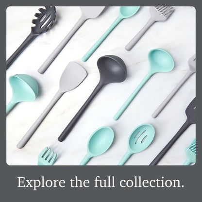 Flex Core Small Deep Spoon Silicone for Cooking Mixing Baking, Dishwasher Safe BPA Free All Silicone Kitchen Mini Spoon Heat Resistant Nonstick Safe Serving Spoon, Aqua Seafoam Green