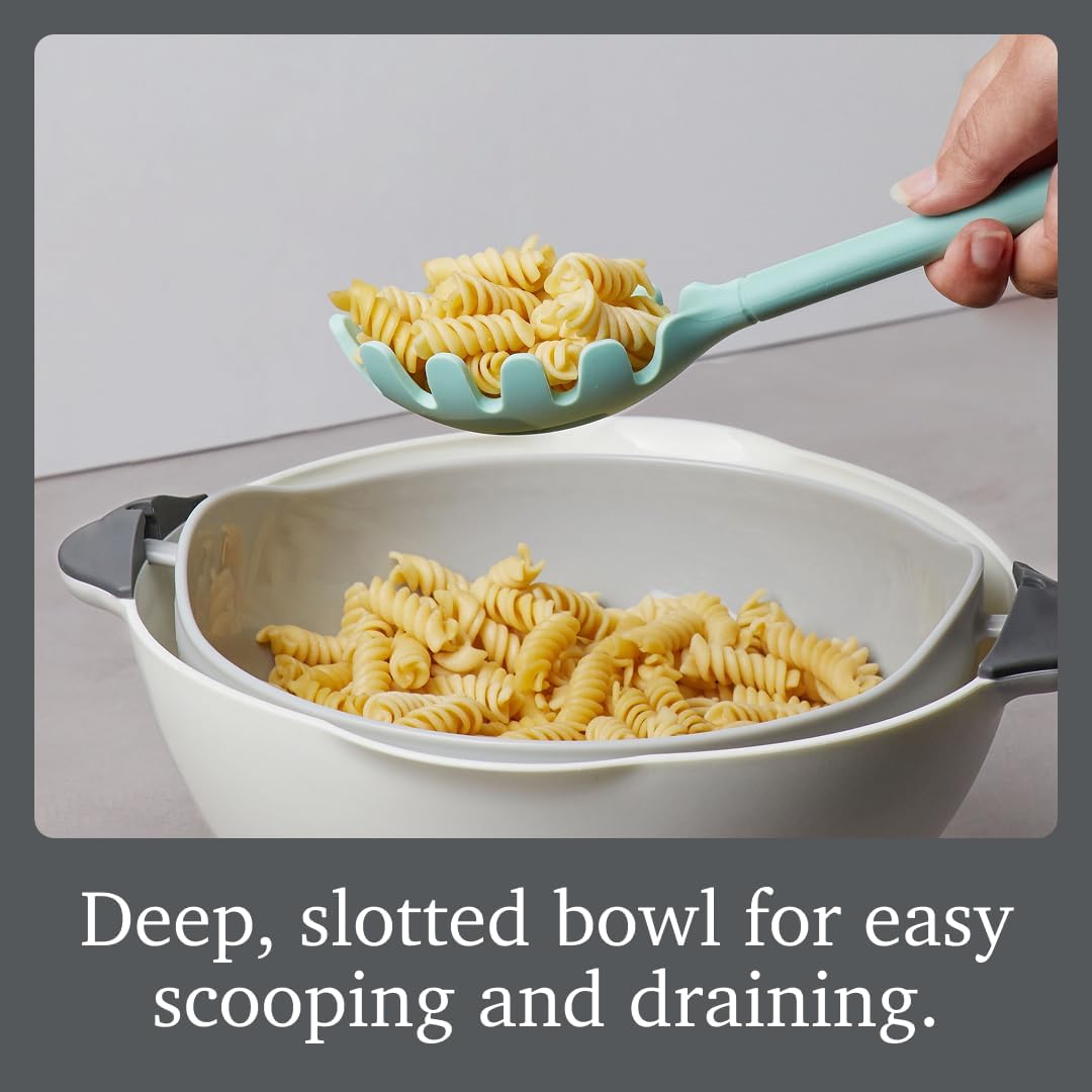Flex Core Small Deep Spoon Silicone for Cooking Mixing Baking, Dishwasher Safe BPA Free All Silicone Kitchen Mini Spoon Heat Resistant Nonstick Safe Serving Spoon, Aqua Seafoam Green
