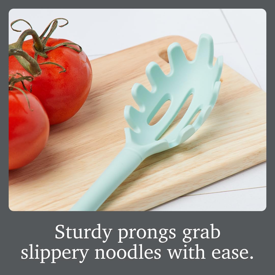 Flex Core Small Deep Spoon Silicone for Cooking Mixing Baking, Dishwasher Safe BPA Free All Silicone Kitchen Mini Spoon Heat Resistant Nonstick Safe Serving Spoon, Aqua Seafoam Green