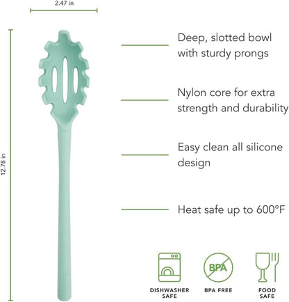 Flex Core Small Deep Spoon Silicone for Cooking Mixing Baking, Dishwasher Safe BPA Free All Silicone Kitchen Mini Spoon Heat Resistant Nonstick Safe Serving Spoon, Aqua Seafoam Green
