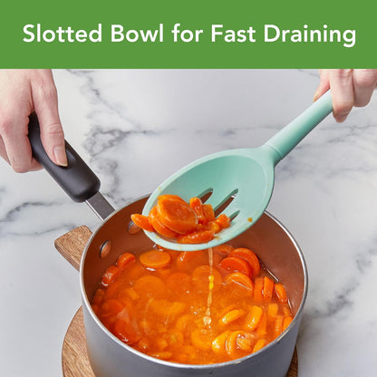 Flex Core Small Deep Spoon Silicone for Cooking Mixing Baking, Dishwasher Safe BPA Free All Silicone Kitchen Mini Spoon Heat Resistant Nonstick Safe Serving Spoon, Aqua Seafoam Green