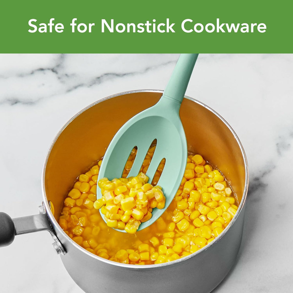 Flex Core Small Deep Spoon Silicone for Cooking Mixing Baking, Dishwasher Safe BPA Free All Silicone Kitchen Mini Spoon Heat Resistant Nonstick Safe Serving Spoon, Aqua Seafoam Green