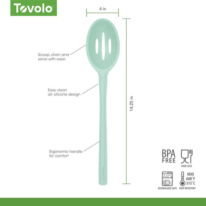 Flex Core Small Deep Spoon Silicone for Cooking Mixing Baking, Dishwasher Safe BPA Free All Silicone Kitchen Mini Spoon Heat Resistant Nonstick Safe Serving Spoon, Aqua Seafoam Green
