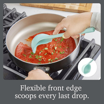 Flex Core Small Deep Spoon Silicone for Cooking Mixing Baking, Dishwasher Safe BPA Free All Silicone Kitchen Mini Spoon Heat Resistant Nonstick Safe Serving Spoon, Aqua Seafoam Green