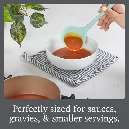 Flex Core Small Deep Spoon Silicone for Cooking Mixing Baking, Dishwasher Safe BPA Free All Silicone Kitchen Mini Spoon Heat Resistant Nonstick Safe Serving Spoon, Aqua Seafoam Green