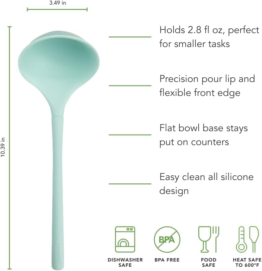 Flex Core Small Deep Spoon Silicone for Cooking Mixing Baking, Dishwasher Safe BPA Free All Silicone Kitchen Mini Spoon Heat Resistant Nonstick Safe Serving Spoon, Aqua Seafoam Green