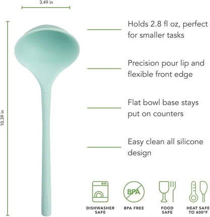 Flex Core Small Deep Spoon Silicone for Cooking Mixing Baking, Dishwasher Safe BPA Free All Silicone Kitchen Mini Spoon Heat Resistant Nonstick Safe Serving Spoon, Aqua Seafoam Green