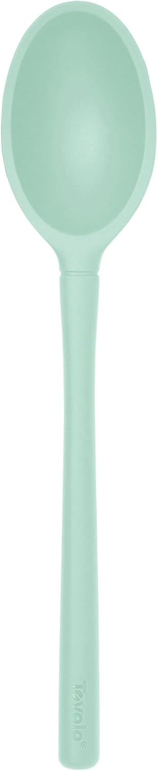 Flex Core Small Deep Spoon Silicone for Cooking Mixing Baking, Dishwasher Safe BPA Free All Silicone Kitchen Mini Spoon Heat Resistant Nonstick Safe Serving Spoon, Aqua Seafoam Green