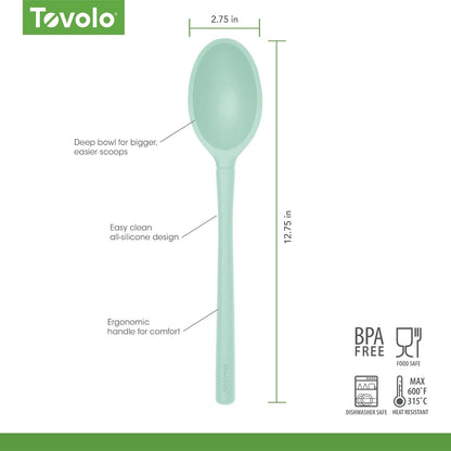 Flex Core Small Deep Spoon Silicone for Cooking Mixing Baking, Dishwasher Safe BPA Free All Silicone Kitchen Mini Spoon Heat Resistant Nonstick Safe Serving Spoon, Aqua Seafoam Green