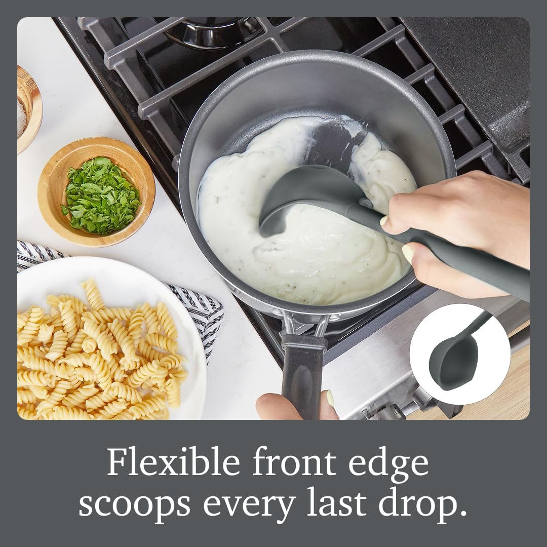 Flex Core Small Deep Spoon Silicone for Cooking Mixing Baking, Dishwasher Safe BPA Free All Silicone Kitchen Mini Spoon Heat Resistant Nonstick Safe Serving Spoon, Aqua Seafoam Green