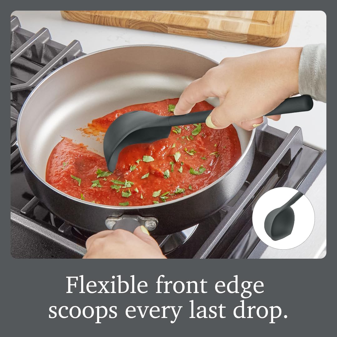 Flex Core Small Deep Spoon Silicone for Cooking Mixing Baking, Dishwasher Safe BPA Free All Silicone Kitchen Mini Spoon Heat Resistant Nonstick Safe Serving Spoon, Aqua Seafoam Green