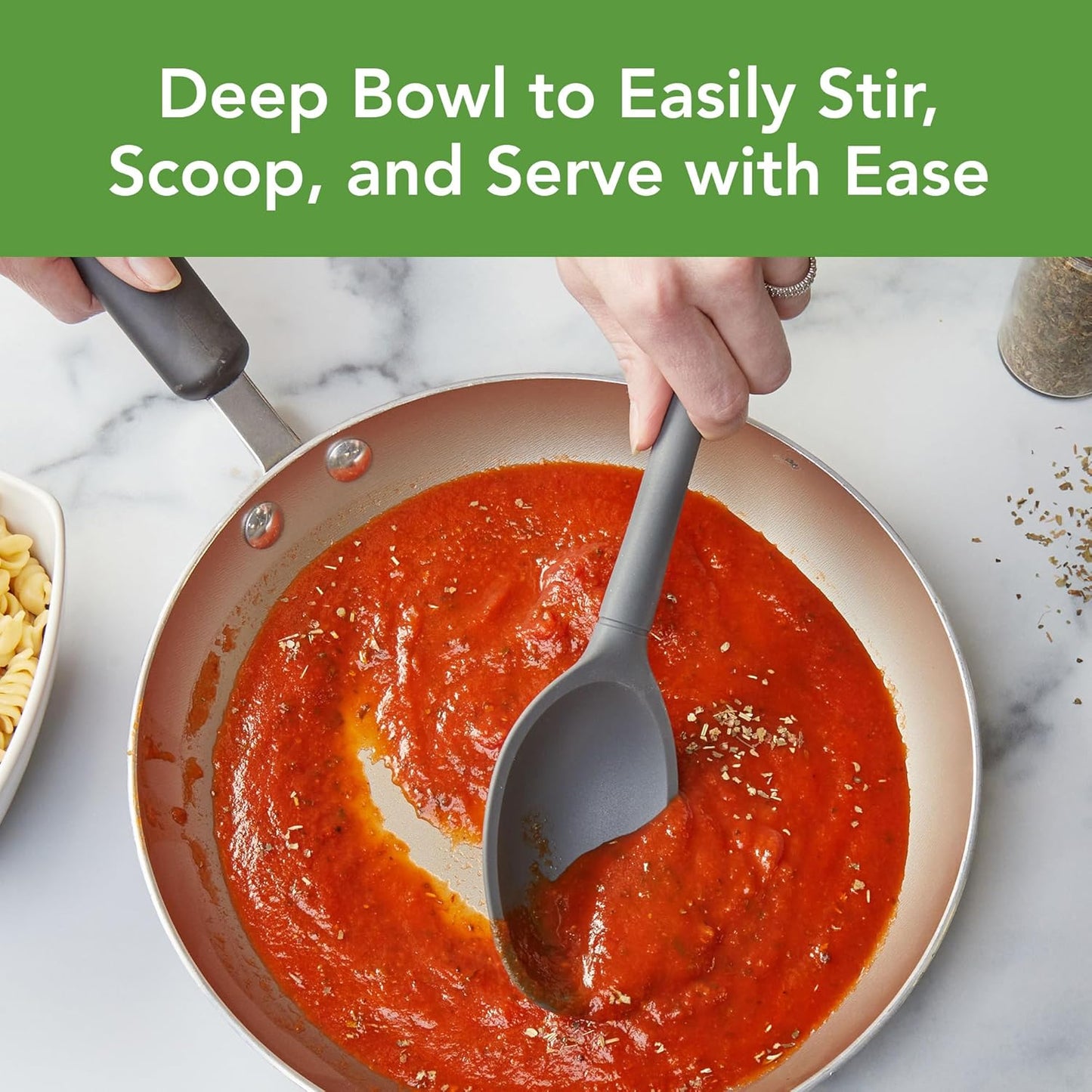 Flex Core Small Deep Spoon Silicone for Cooking Mixing Baking, Dishwasher Safe BPA Free All Silicone Kitchen Mini Spoon Heat Resistant Nonstick Safe Serving Spoon, Aqua Seafoam Green
