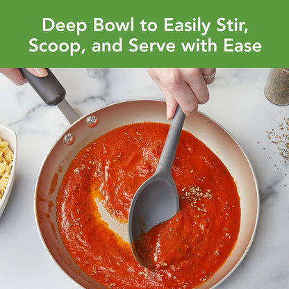 Flex Core Small Deep Spoon Silicone for Cooking Mixing Baking, Dishwasher Safe BPA Free All Silicone Kitchen Mini Spoon Heat Resistant Nonstick Safe Serving Spoon, Aqua Seafoam Green