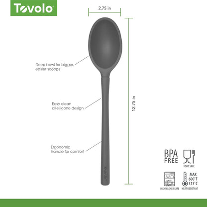 Flex Core Small Deep Spoon Silicone for Cooking Mixing Baking, Dishwasher Safe BPA Free All Silicone Kitchen Mini Spoon Heat Resistant Nonstick Safe Serving Spoon, Aqua Seafoam Green