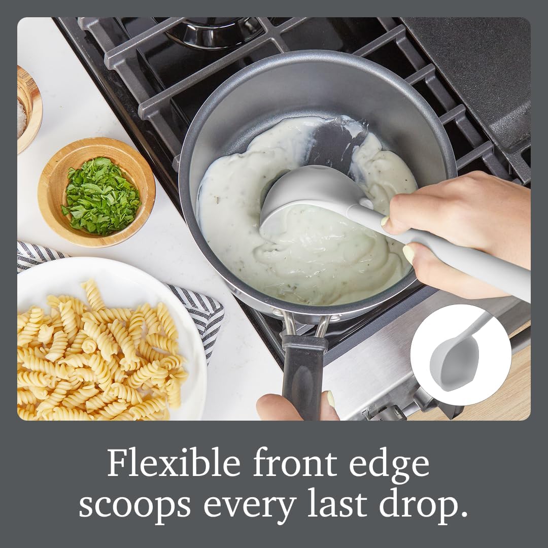 Flex Core Small Deep Spoon Silicone for Cooking Mixing Baking, Dishwasher Safe BPA Free All Silicone Kitchen Mini Spoon Heat Resistant Nonstick Safe Serving Spoon, Aqua Seafoam Green