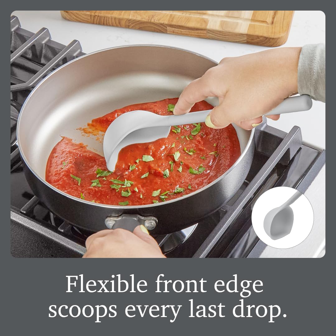 Flex Core Small Deep Spoon Silicone for Cooking Mixing Baking, Dishwasher Safe BPA Free All Silicone Kitchen Mini Spoon Heat Resistant Nonstick Safe Serving Spoon, Aqua Seafoam Green