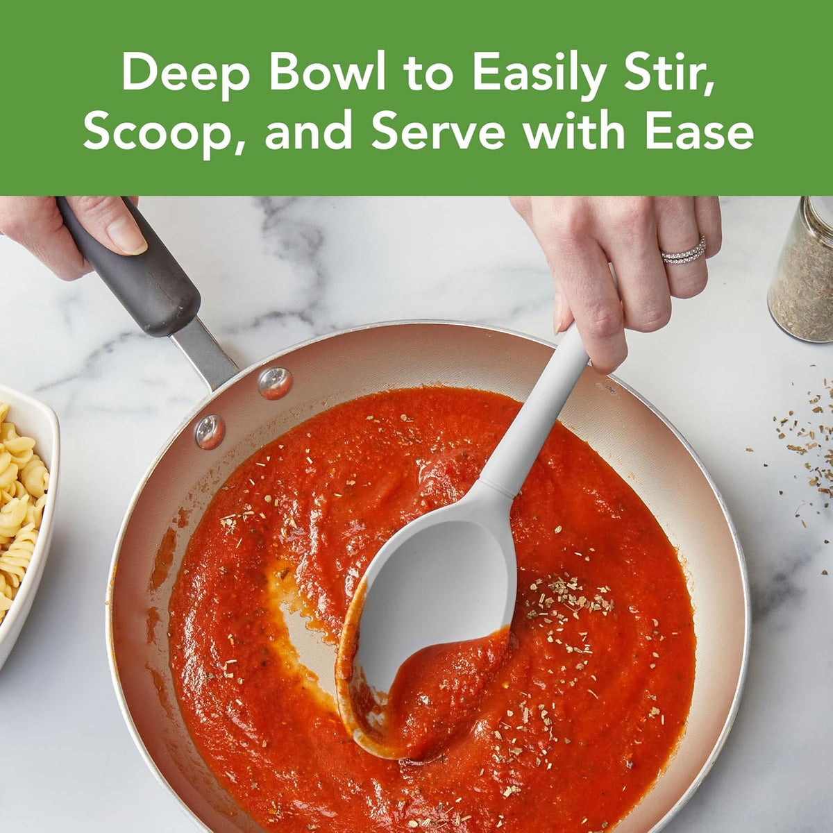 Flex Core Small Deep Spoon Silicone for Cooking Mixing Baking, Dishwasher Safe BPA Free All Silicone Kitchen Mini Spoon Heat Resistant Nonstick Safe Serving Spoon, Aqua Seafoam Green