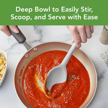 Flex Core Small Deep Spoon Silicone for Cooking Mixing Baking, Dishwasher Safe BPA Free All Silicone Kitchen Mini Spoon Heat Resistant Nonstick Safe Serving Spoon, Aqua Seafoam Green
