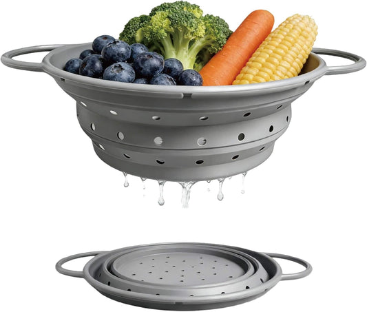 2-Quart Silicone Collapsible Colander – For Kitchen Use Collapsible Strainers (Slate Gray, 2-Quart)