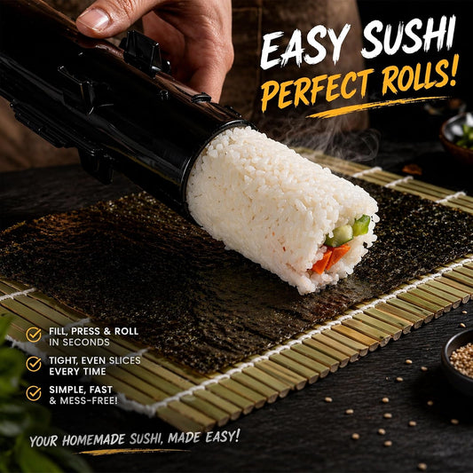 Sushi Making Kit, All-in-One Bazooka Roller Set with Bamboo Mats, Avocado Slicer, Paddle, Knife, Chopstick & Holders, Cotton Bag - DIY Maki Roller Machine