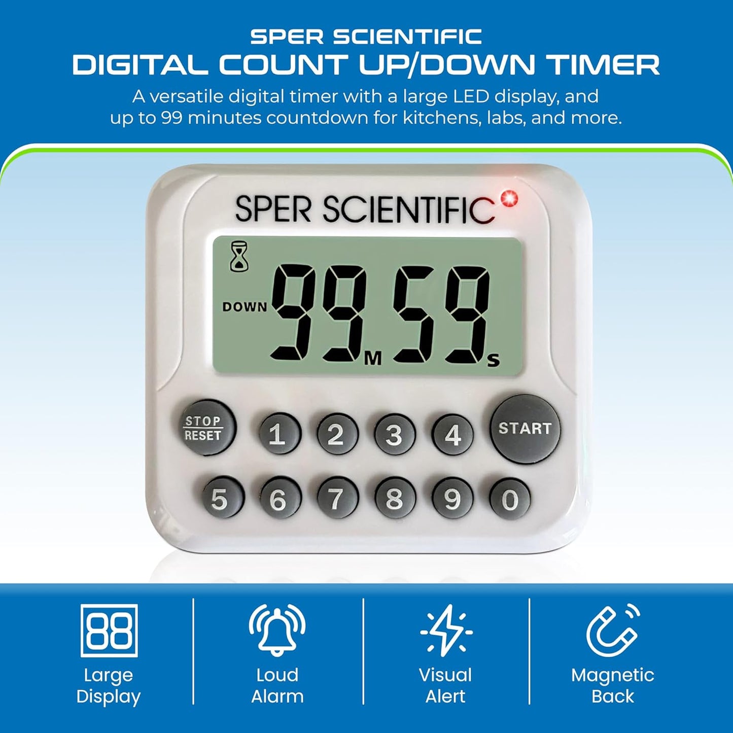 24-Hour Digital Lab + Kitchen Timer with LED Light 810001 - Precision Countdown Timer with Large Display, Loud Alarm & Clock Mode - for Cooking, Lab Experiments & More