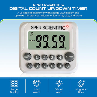 24-Hour Digital Lab + Kitchen Timer with LED Light 810001 - Precision Countdown Timer with Large Display, Loud Alarm & Clock Mode - for Cooking, Lab Experiments & More