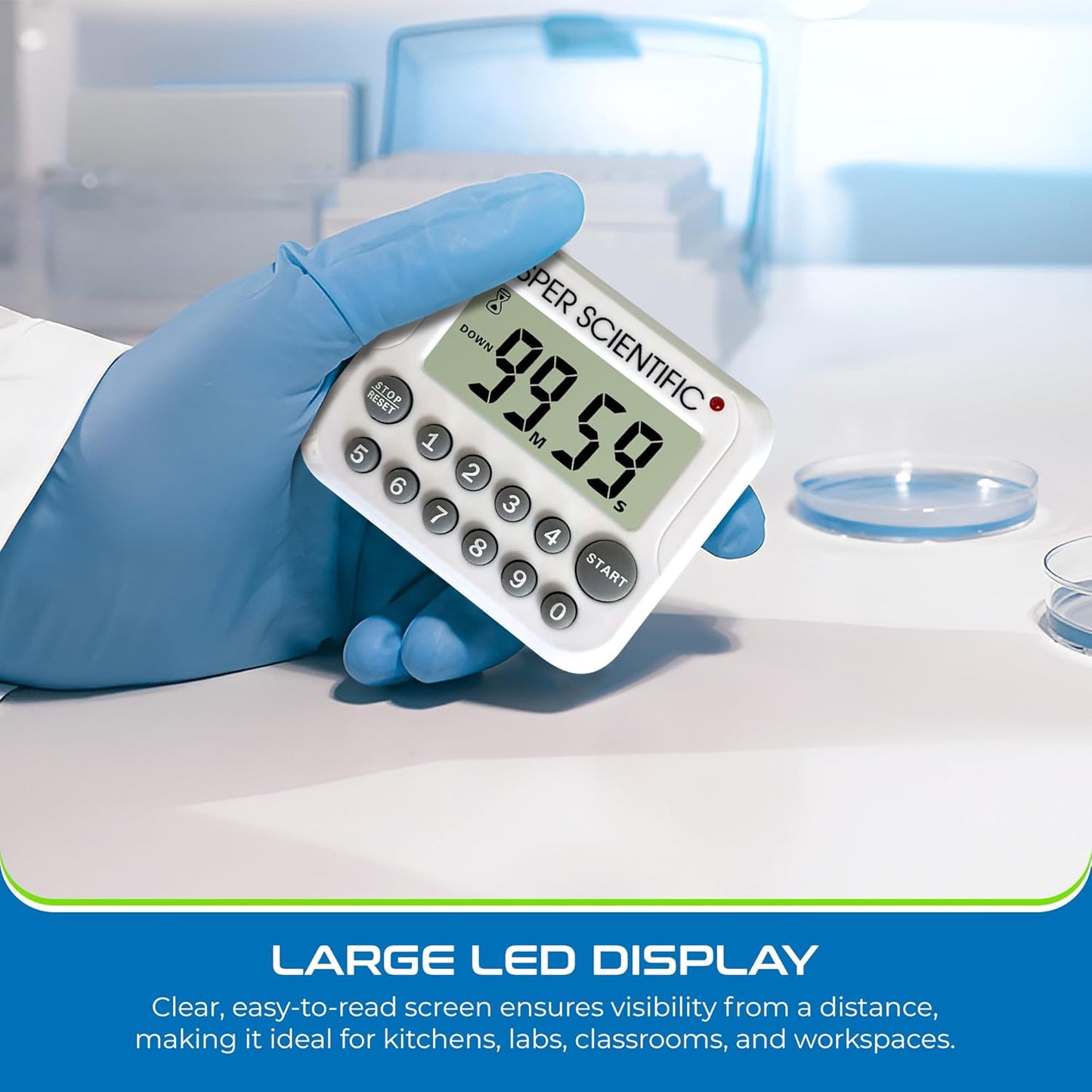 24-Hour Digital Lab + Kitchen Timer with LED Light 810001 - Precision Countdown Timer with Large Display, Loud Alarm & Clock Mode - for Cooking, Lab Experiments & More