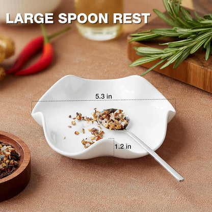 Ceramic Spoon Rest, 5.3in Black & White Pattern, Heat Resistant Cooking Spoon Holder for Kitchen Countertop, Stove Top, Spatula, Ladle, Coffee Spoon Rest