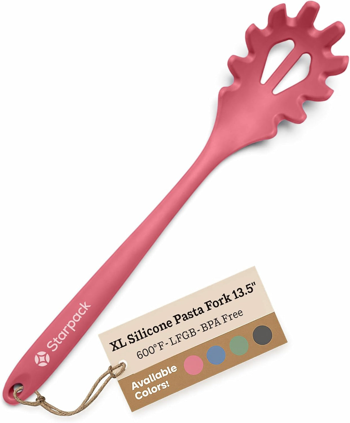 Starpack XL Premium Silicone Pasta Fork (13.5") - Spaghetti Spoons High Heat Resistant to 600°F - Silicone Pasta Spoon Strainer - Server Spoon with Teeth - Server Utensil for Pastas