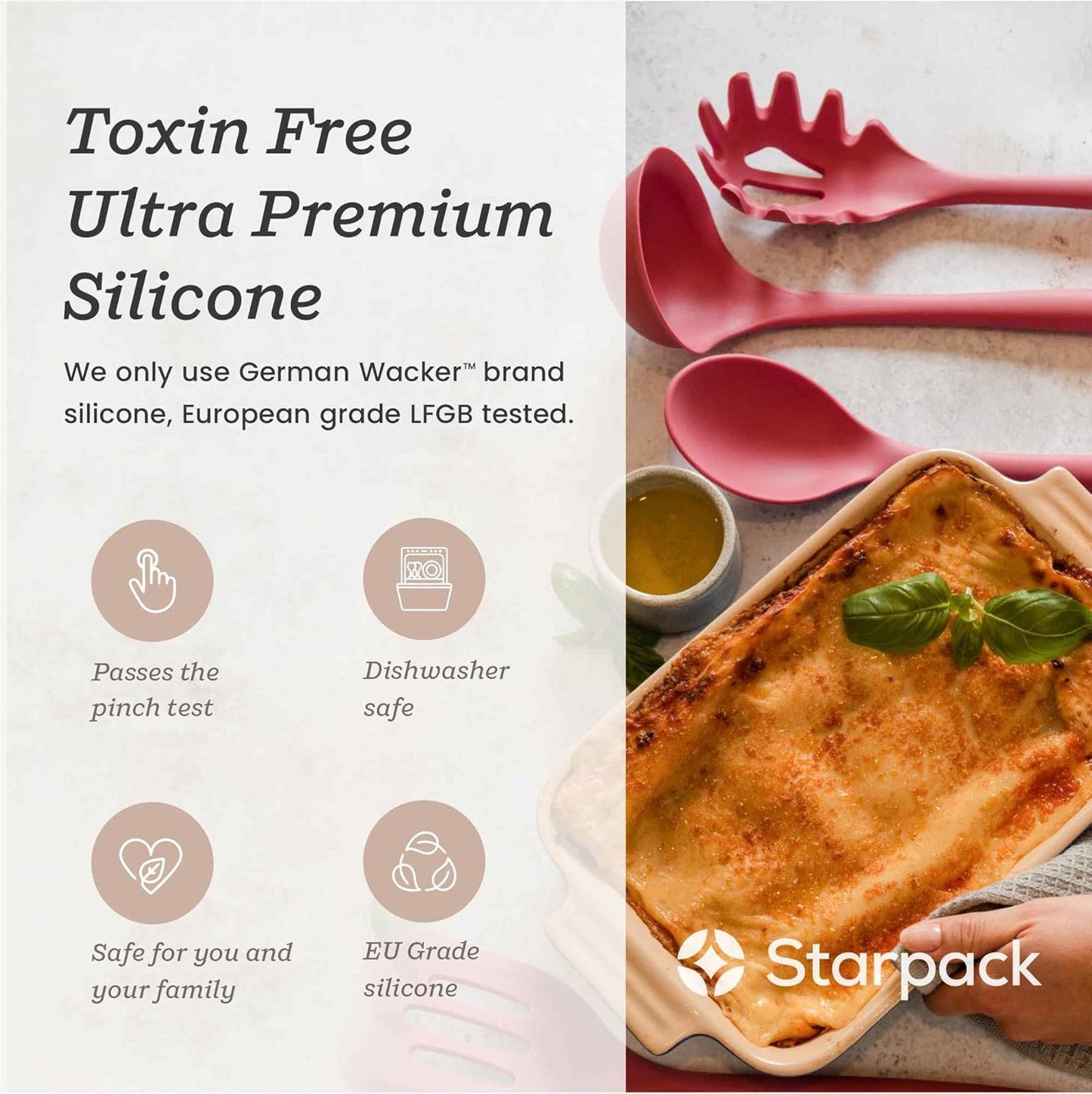 Starpack XL Premium Silicone Pasta Fork (13.5") - Spaghetti Spoons High Heat Resistant to 600°F - Silicone Pasta Spoon Strainer - Server Spoon with Teeth - Server Utensil for Pastas